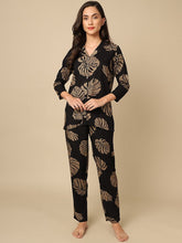 Studio By Arj Layla Amal Trendy Essentials Poly Viscose black & Brown Printed Night Suit ARJ-PJ-01-BK-LEAF