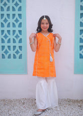 Khanak Stitched Kids-Pumpkin Orange 2pcs Airline Shirt With Gharara-KG 008