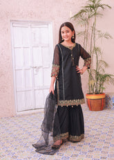 Khanak Stitched Kids-Black Gharara-KG 015