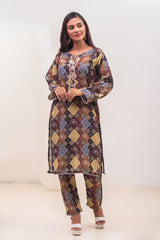 Silcot Stitched Summer Suit-Kahani-chin printed swiss