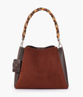 RTW Creation - Dark brown suede handbag with braided handle