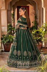 Back view of Aylin emerald maxi dress with graceful fall