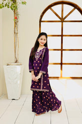 Khanak Stitched Kids-Purple Embroidered Gharara KST 115