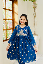 Khanak Stitched Kids-Blue Embroidered 2Pcs Suit KST 114