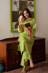 The Abstract Affair By Qariney Stitched 2 Piece Winter Collection'2024-Lime Forest