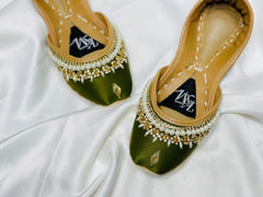 Green white pearl Fancy Khussa by Khussa Master - Khussa Master