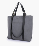 RTW Creation - Grey and black mocha suede double-handle tote