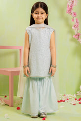 Shop Sequence Embroidered Net 3 Pc Suit in stunning Ice Blue???elegant, stylish, and comfortable dress for girls.