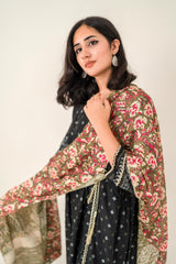 Tng By Md Stole Collection-Orchid Floral Stole | Olive | Double Sided