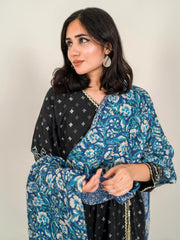 Tng By Md Stole Collection-Orchid Floral Stole | Blue | Double Sided