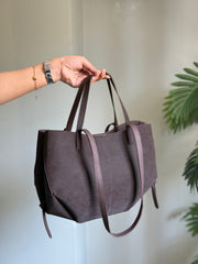 Fineur Luxora Suede Tote Bag - Coffee Brown