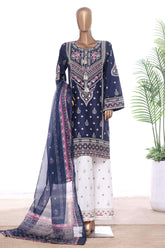 Bin Saeed Stitched 3 Piece Luxury Emb Lawn With Contrass Emb Shalwar & Bellbottom Suit-LF-3202-BLACK