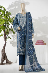 Bin Saeed Stitched 3 Piece Exc Emb Lawn Long Length Suit-LSM-3047-BLUE