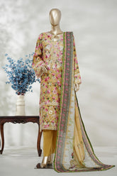 Bin Saeed Stitched 3 Piece Exc Emb Lawn Long Length Suit-LSM-3049-YELLOW-S