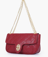 RTW Creation - Maroon quilted small shoulder bag with chain