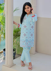 Khanak Stitched Kids-Light Blue Embroidered 2Pcs Suit KST 129