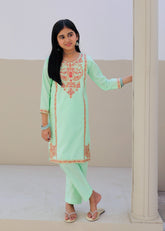 Khanak Stitched Kids-Tea Green Embroidered 2Pcs Suit KST 128