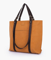 RTW Creation - Mustard and dark brown mocha suede double-handle tote