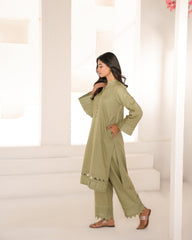 Abeera Stitched Co Ords Cotton Solid Edit-Olive Mist-Se-02