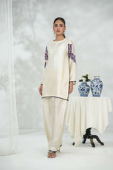 Silcot Stitched 2 Piece Silk Collection-pristine ivory silk