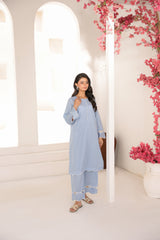 Abeera Stitched Co Ords Cotton Solid Edit-Blue Breeze-Se-04