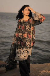 Ayla Studio Stitched Embroidered chiffon 3PC - Black Garden