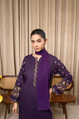 Aqs N Man Stitched 3 Piece Cotton Collection-Purple Blossom - AM-013
