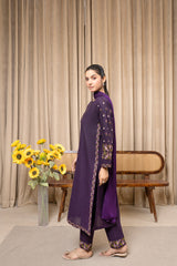 Aqs N Man Stitched 3 Piece Cotton Collection-Purple Blossom - AM-013