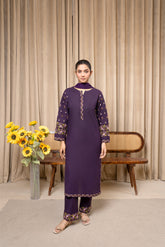 Aqs N Man Stitched 3 Piece Cotton Collection-Purple Blossom - AM-013
