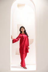 Abeera Stitched Co Ords Cotton Solid Edit-Garnet Red-Se-01
