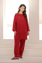 Abeera Stitched Co Ords Cotton Solid Edit-Garnet Red-Se-01