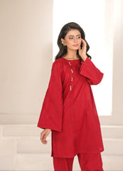 Abeera Stitched Co Ords Cotton Solid Edit-Garnet Red-Se-01
