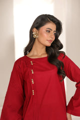 Abeera Stitched Co Ords Cotton Solid Edit-Garnet Red-Se-01