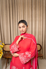 Aqs N Man Stitched 3 Piece Cotton Collection-Ruby Radiance - AM-011