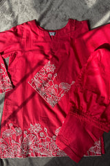 Aqs N Man Stitched 3 Piece Cotton Collection-Ruby Radiance - AM-011