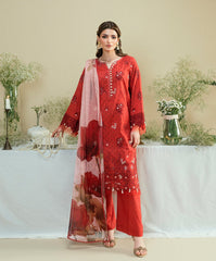 Luxe Edit By Kaanthaa Unstitched 3 Piece Summer Suit-KUNEP-3P-001 RED-LAWN UNSTITCHED 3PC