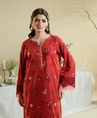 Luxe Edit By Kaanthaa Unstitched 3 Piece Summer Suit-KUNEP-3P-001 RED-LAWN UNSTITCHED 3PC