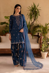 Midway Arts Stitched 3 Piece Collection'2026-Navy Blue Midway - 3Pc - Embroidered Dress