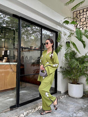 Allechant By Manahils Stitched 2 Piece Georgette Collection'2025-Parrot Green Embroidered