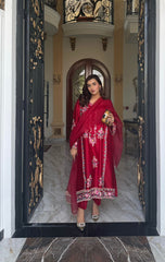 Allechant By Manahils Stitched Suit-Red Petal