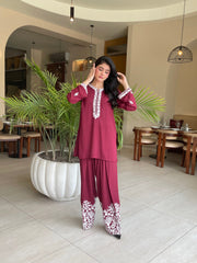 Allechant By Manahils Stitched 2 Piece Georgette Collection'2025-Burgundy Embroidery Shalwar Set