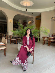 Allechant By Manahils Stitched 2 Piece Georgette Collection'2025-Burgundy Embroidery Shalwar Set