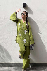 Allechant By Manahils Stitched 2 Piece Georgette Collection'2025-Parrot Green Embroidered