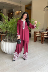 Allechant By Manahils Stitched 2 Piece Georgette Collection'2025-Burgundy Embroidery Shalwar Set