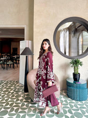 Allechant By Manahils Stitched 2 Piece Georgette Collection'2025-Burgundy Ari Embroidered Tunic