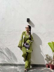 Allechant By Manahils Stitched 2 Piece Georgette Collection'2025-Parrot Green Embroidered