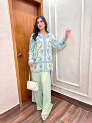 Allechant By Manahils Stitched 2 Piece Georgette Collection'2025-Apple Green Embroidered With Elephant Pants