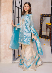 Meethi Eid By Modest 3 Piece Blue Embroidered Maysuri Gharara