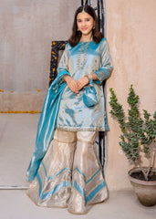 Meethi Eid By Modest 3 Piece Blue Embroidered Maysuri Gharara