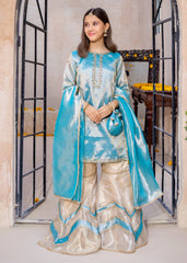 Meethi Eid By Modest 3 Piece Blue Embroidered Maysuri Gharara
